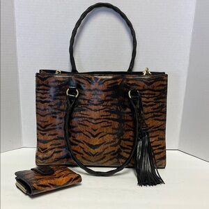 Patricia Nash Brown and Black Tiger Print Tote with Wallet
